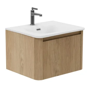 Cubico Wave Ribbed 600mm Wall Hung Vanity Unit Natural Oak