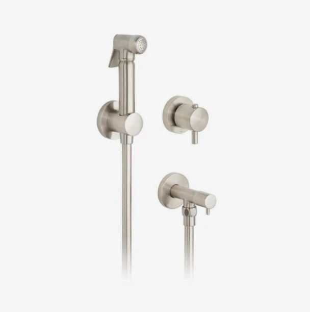 Vado Individual Shattaf Kit With Concealed Thermostatic Mixing Valve And Angle Valve Brushed Nickel