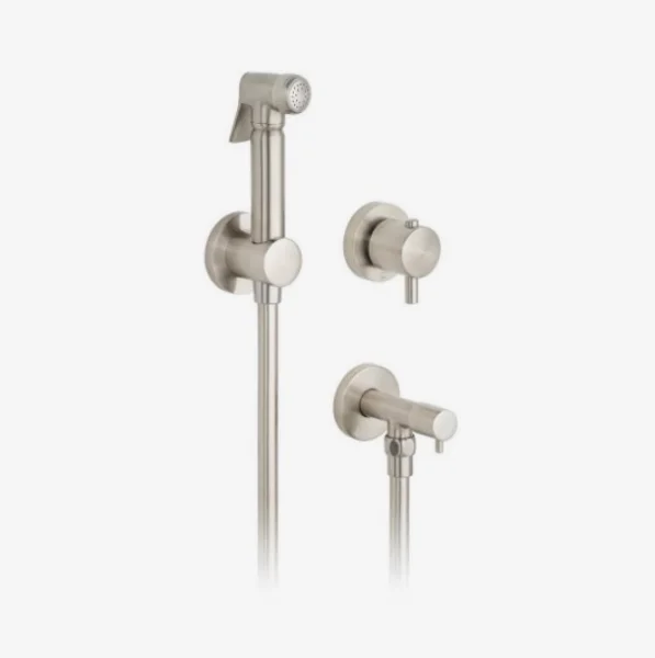 Vado Individual Shattaf Kit With Concealed Thermostatic Mixing Valve And Angle Valve Brushed Nickel