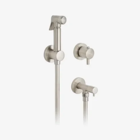 Vado Individual Shattaf Kit With Concealed Thermostatic Mixing Valve And Angle Valve Brushed Nickel product image - Image 1