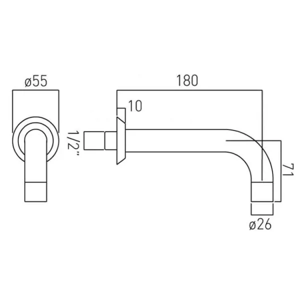 Vado Individual Origins Wall Mounted Bath Spout Brushed Gold technical drawing - Image 2