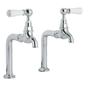 Lefroy Brooks Classic White Lever Kitchen Bibcock Taps & Pillars - Nickel