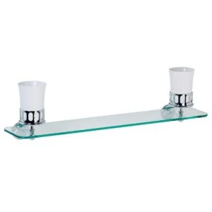 Lefroy Brooks Classic Glass Shelf With Bone China Mugs & Holder - Antique Gold