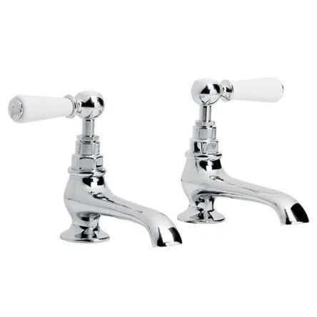 Lefroy Brooks Classic White Lever Long Nose Basin Pillar Taps - Chrome