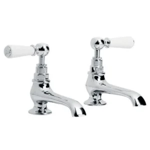 Lefroy Brooks Classic White Lever Long Nose Basin Pillar Taps - Chrome