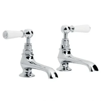 Lefroy Brooks Classic White Lever Long Nose Basin Pillar Taps - Chrome product image - Image 1