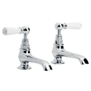 Lefroy Brooks Classic White Lever Long Nose Basin Pillar Taps - Antique Gold product image - Image 1