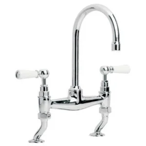 Lefroy Brooks Classic White Lever D/m Basin Bridge Mixer - Chrome