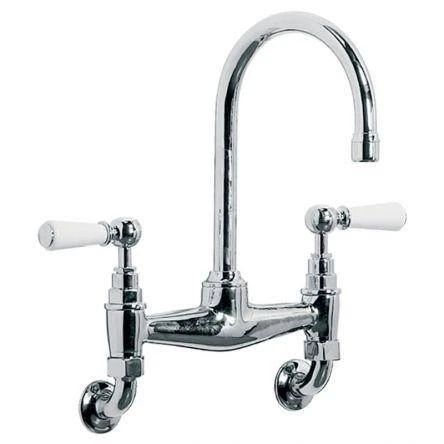 Lefroy Brooks Classic White Lever W/m Basin Bridge Mixer - Chrome