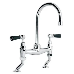 Lefroy Brooks Classic Black Lever D/m Basin Bridge Mixer - Antique Gold