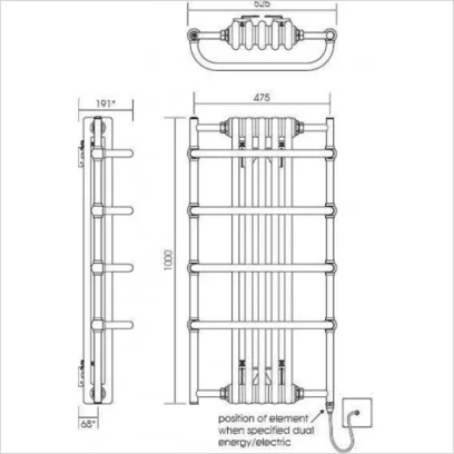Vogue Sequel V Towel Radiator Dual Energy - Chrome 1000X525 detail view - Image 3