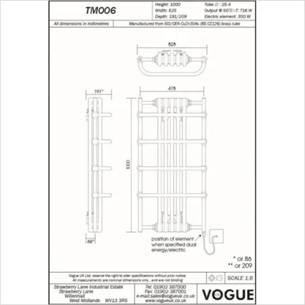 Vogue Sequel V Towel Radiator Heating Only - Chrome 1000X525 detail view - Image 3