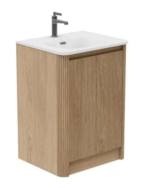 Cubico Wave Ribbed 600mm Floor Standing Vanity Unit 2 Doors Natural Oak