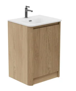 Cubico Wave Ribbed 600mm Floor Standing Vanity Unit 2 Doors Natural Oak