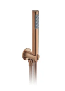 Vado Individual Round Single Function Mini Shower Kit With Integrated Outlet And Bracket Wall Mounted Brushed Bronze
