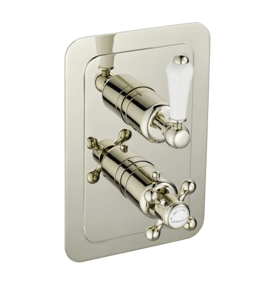 Just Taps Grosvenor Lever Thermo Concealed 2 Outlet Shower Valve Vertical Nickel