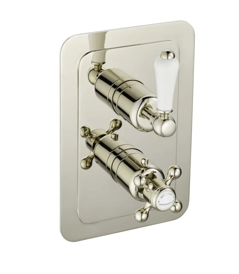 Just Taps Grosvenor Lever Thermo Concealed 2 Outlet Shower Valve Vertical Nickel product image - Image 1