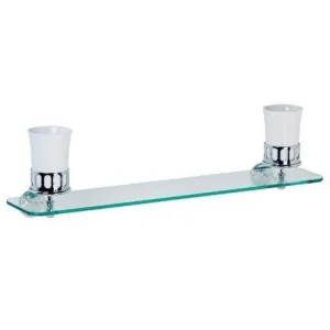 Lefroy Brooks Classic Glass Shelf With Bone China Mugs & Holder - Chrome
