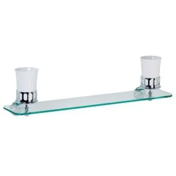 Lefroy Brooks Classic Glass Shelf With Bone China Mugs & Holder - Chrome product image - Image 1