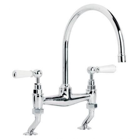 Lefroy Brooks Classic White Lever D/m Bridge Mixer - Antique Gold