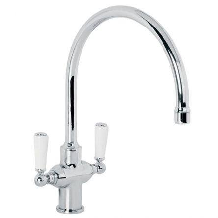 Lefroy Brooks Classic White Lever Kitchen Mono Mixer - Nickel