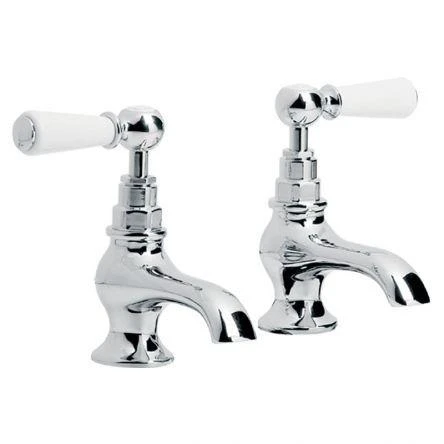 Lefroy Brooks Classic White Lever Bath Pillar Taps - Nickel