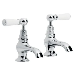 Lefroy Brooks Classic White Lever Bath Pillar Taps - Nickel