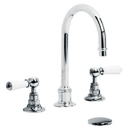 Lefroy Brooks Classic White Lever Tubular 3h Basin Mixer & Cuw - Chrome