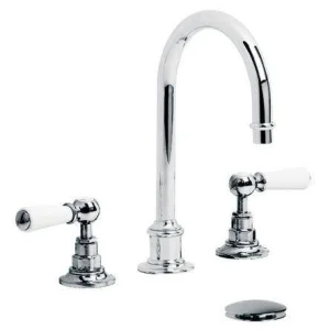 Lefroy Brooks Classic White Lever Tubular 3h Basin Mixer & Cuw - Chrome