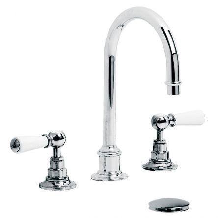Lefroy Brooks Classic White Lever Tubular 3h Basin Mixer & Cuw - Chrome
