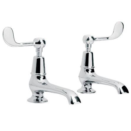 Lefroy Brooks Connaught Lever Long Nose Basin Pillar Taps - Nickel