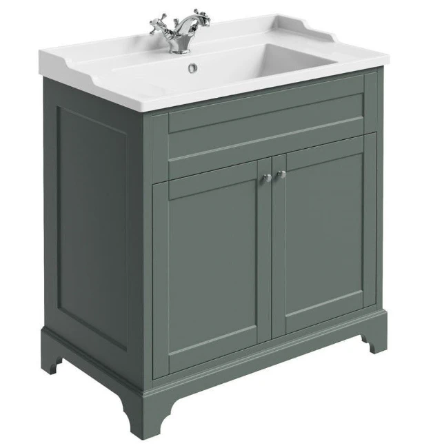Cubico Ascot Green 800mm Vanity Unit With Ceramic Basin Inc. Bottle Trap