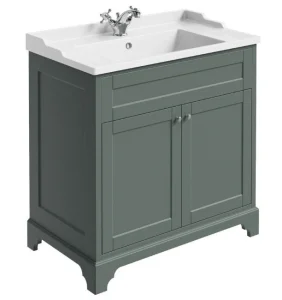 Cubico Ascot Green 800mm Vanity Unit With Ceramic Basin Inc. Bottle Trap