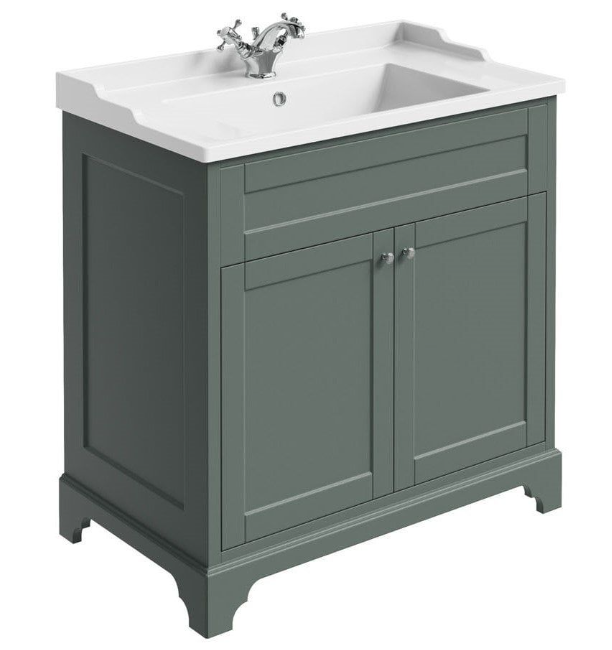 Cubico Ascot Green 800mm Vanity Unit With Ceramic Basin Inc. Bottle Trap
