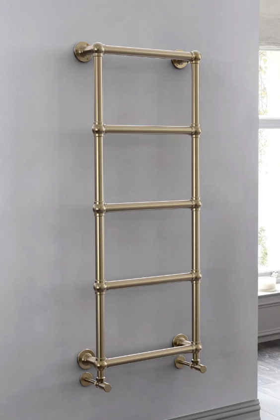 Vogue Ballerina Wall Hung Brushed Brass Finish Traditional Towel Rail - Mild Steel - 748 x 498mm