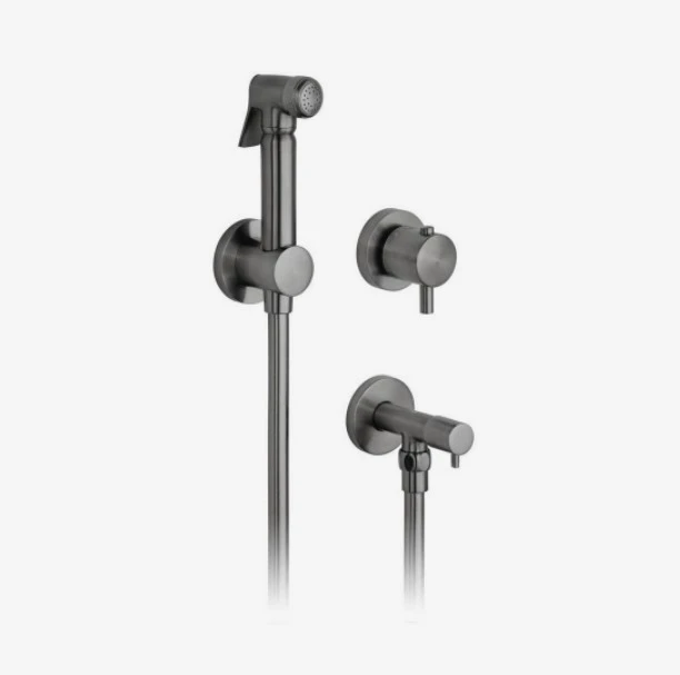 Vado Individual Shattaf Kit With Concealed Thermostatic Mixing Valve And Angle Valve Brushed Black