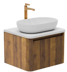 Cubico Wave Ribbed 600mm Wall Hung Vanity Unit Walnut