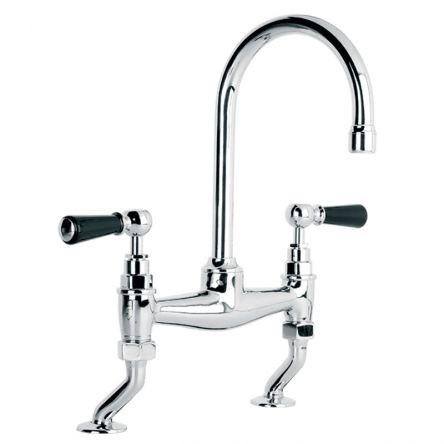 Lefroy Brooks Classic Black Lever D/m Basin Bridge Mixer - Nickel