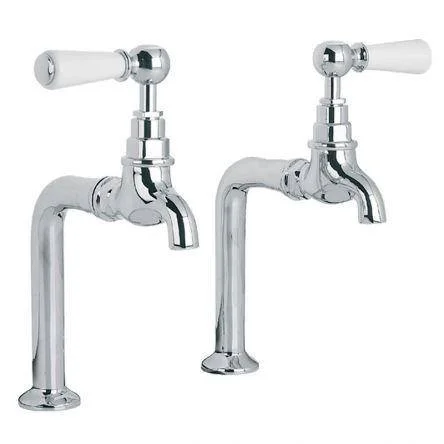 Lefroy Brooks Classic White Lever Kitchen Bibcock Taps & Pillars - Antique Gold