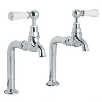 Lefroy Brooks Classic White Lever Kitchen Bibcock Taps & Pillars - Antique Gold product image - Image 1