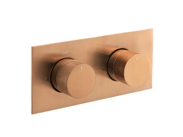 Vado Individual Tablet Knurled Horizontal Concealed 2 Outlet, 2 Handle Thermostatic Valve With Knurled Handles Brushed Bronze