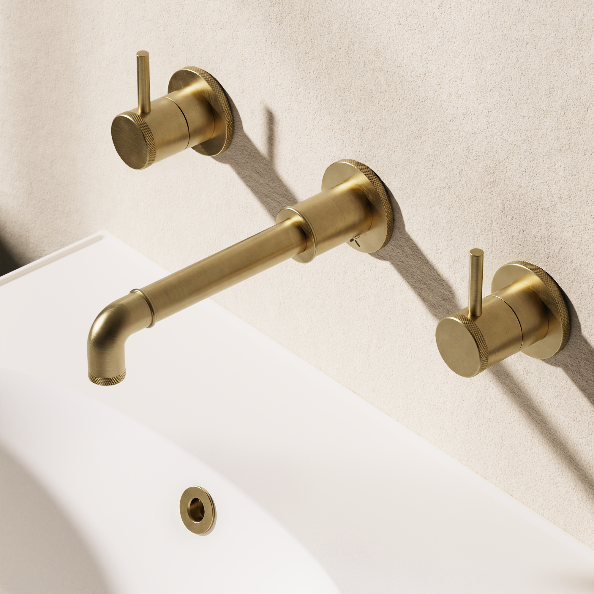 Crosswater MPRO Industrial 3 Hole Basin Set Brushed Brass Unlaqered detail view - Image 4