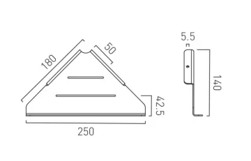 Vado Individual Corner Shelf Brushed Gold technical drawing - Image 3