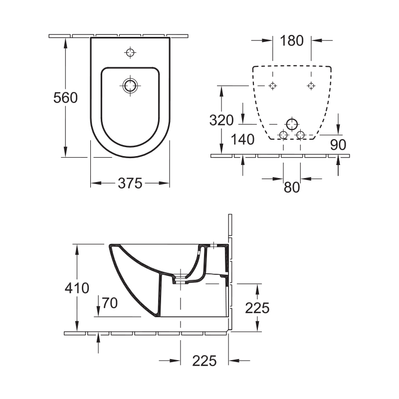 Abacus Opaz 2 Wall Hung Bidet technical drawing - Image 2