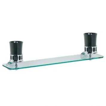 Lefroy Brooks Classic Glass Shelf With Black China Mugs & Holder - Antique Gold product image - Image 1