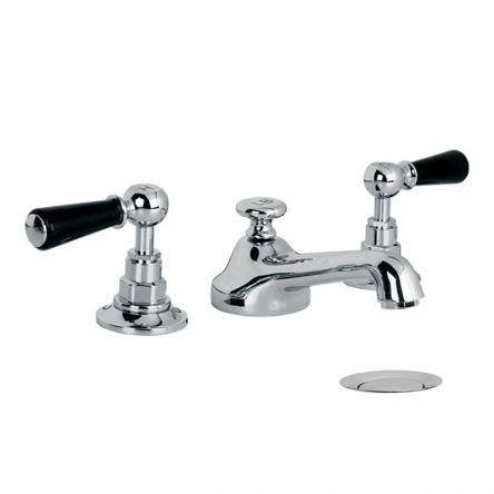 Lefroy Brooks Classic Black Lever 3h Basin Mixer & Puw - Chrome