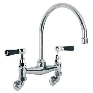 Lefroy Brooks Classic Black Lever W/m Bridge Mixer - Chrome