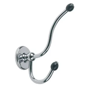 Lefroy Brooks Classic Double Robe Hook With Black Acorns - Chrome