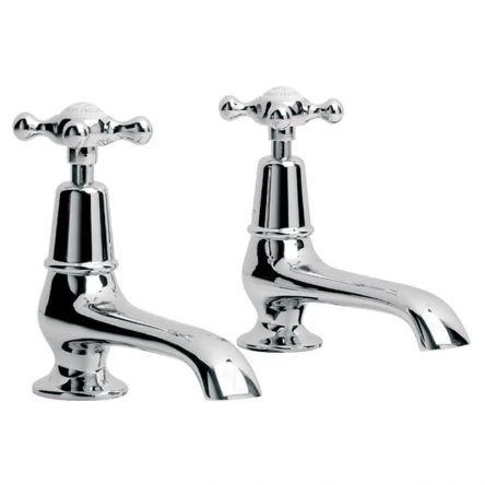 Lefroy Brooks Connaught Long Nose Basin Pillar Taps - Antique Gold