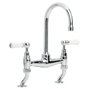Lefroy Brooks Classic White Lever D/m Basin Bridge Mixer - Nickel